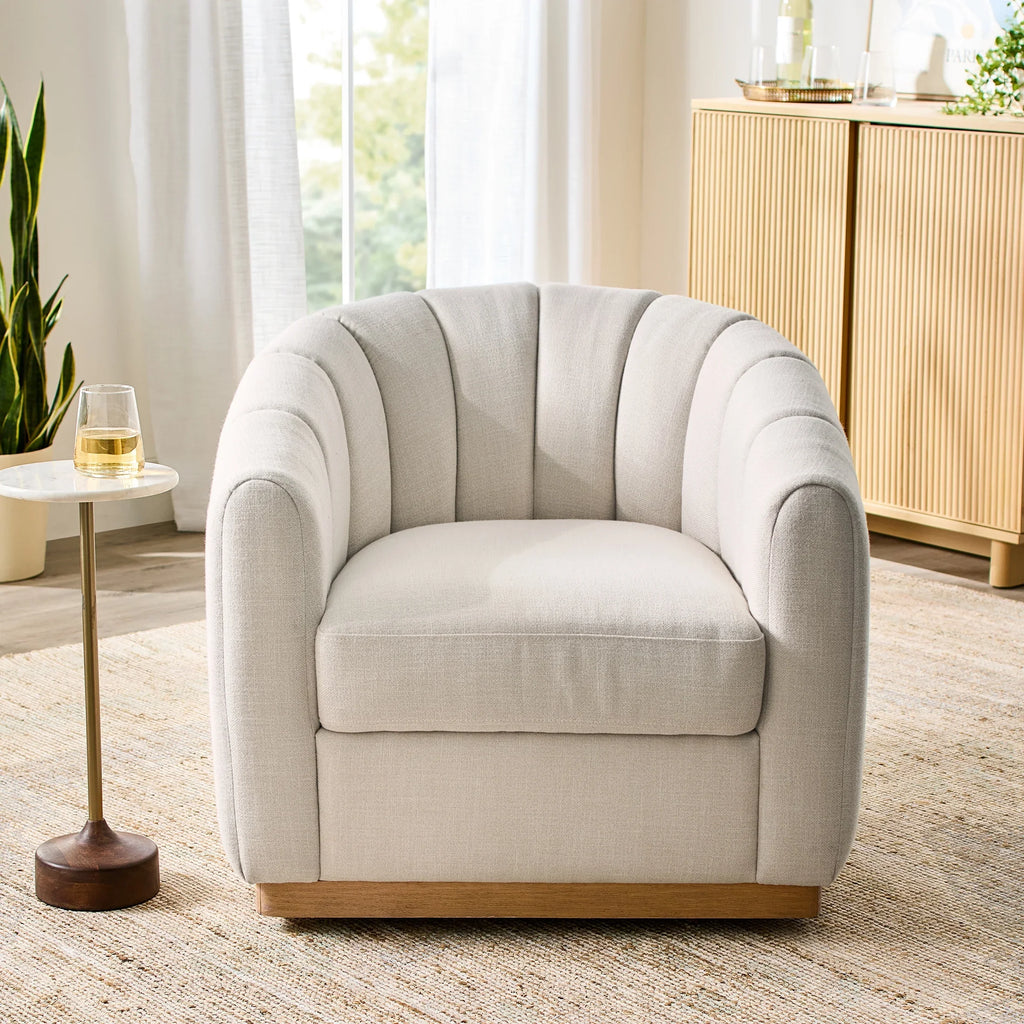 2026 NewBetter Homes & Gardens Lillian Accent Swivel Chair, Cream Linen