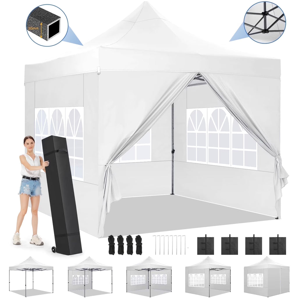 SANOPY 10'x20' Pop Up Canopy Waterproof Folding Tent Outdoor Easy Set-up Instant Tent Heavy Duty Commercial Wedding Party Shelter with 6 Removable Sidewalls, 4 Sandbags, Roller Bag, Black