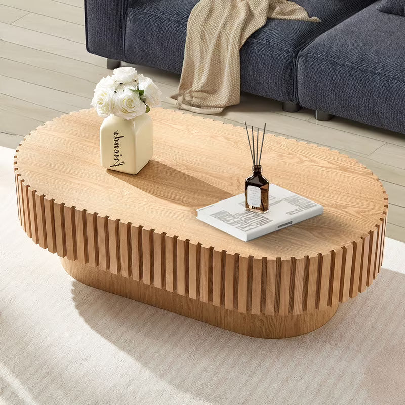 2026 NewFFH 43.7 inch Oval Coffee Table for Living Room,Handcraft Rustic Corner Coffee Table Nature Wood Relief Sturdy Pedestal for Apartmen,Side Table Centre Table,Nature Wood