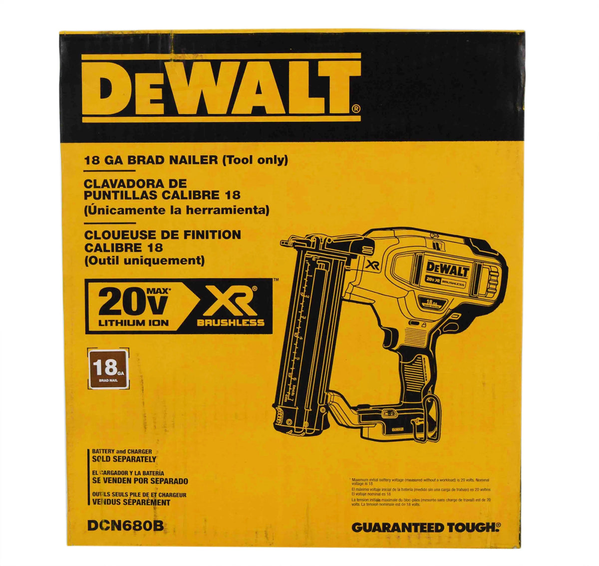 DEWALT DCN680B 20V MAX 18-Gauge Cordless Brad Nailer -C Brushless Motor, Tool-Free Adjustments (Bare Tool)