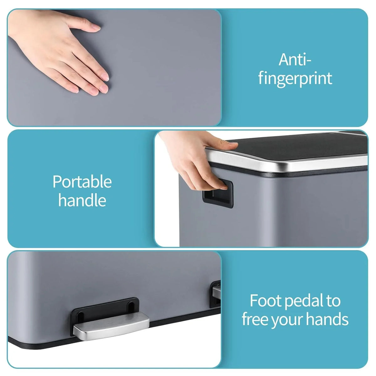 2026 NewLAZY BUDDY Dual Garbage Can, Stainless Steel 16 Gallon Step Kitchen Trash Can with Soft-Close Lid, Double Compartment Garbage Recycling Bin
