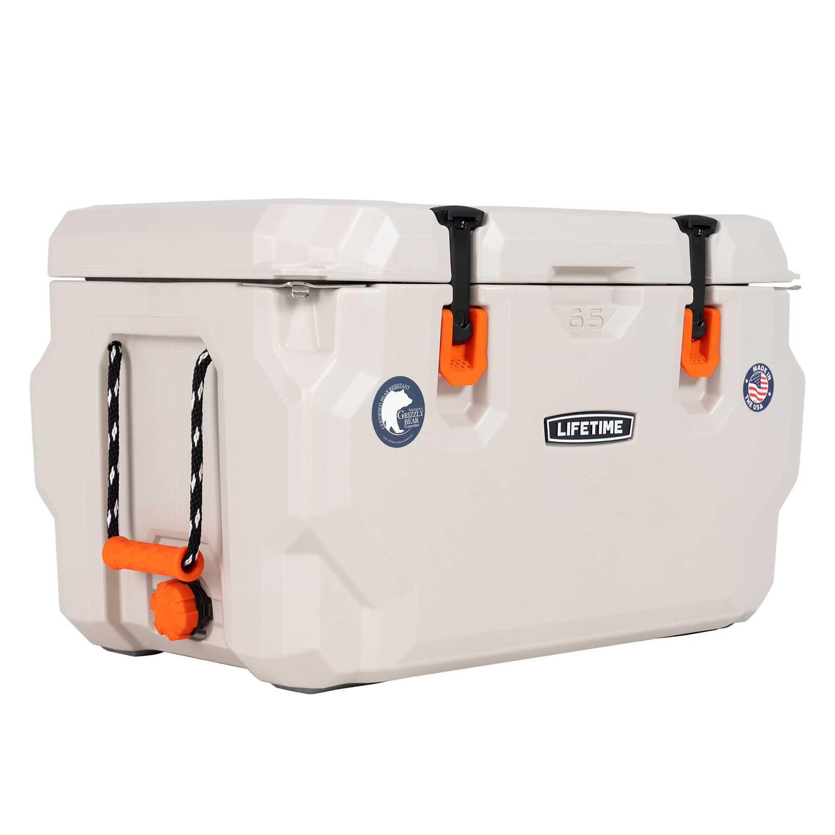 Lifetime 65 qt Bear-Resistant Camping Cooler, Premium High Performance, Ice Retention, Hard Cooler, 75 Can Capacity, Arctic White (90997)