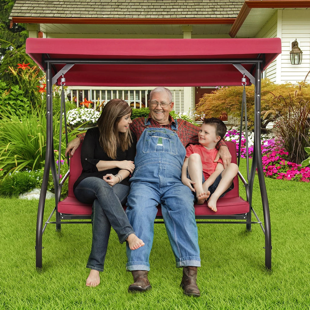 2026 NewArlopu 3 Person Porch Swing Outdoor Converting Canopy Swing Glider with Canopy