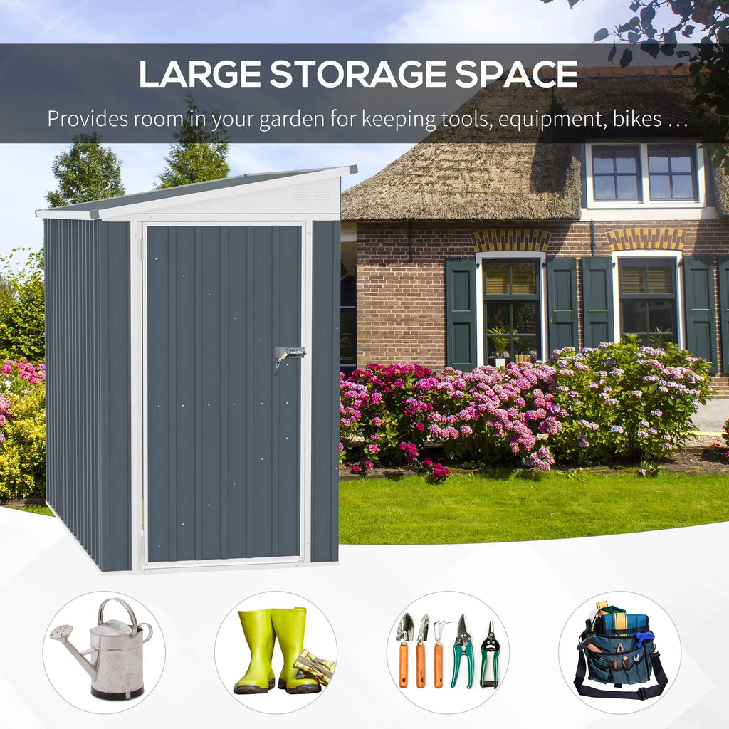 2026 NewOutsunny 4' x 7.6' Storage Shed, Galvanized, Locking, Gray