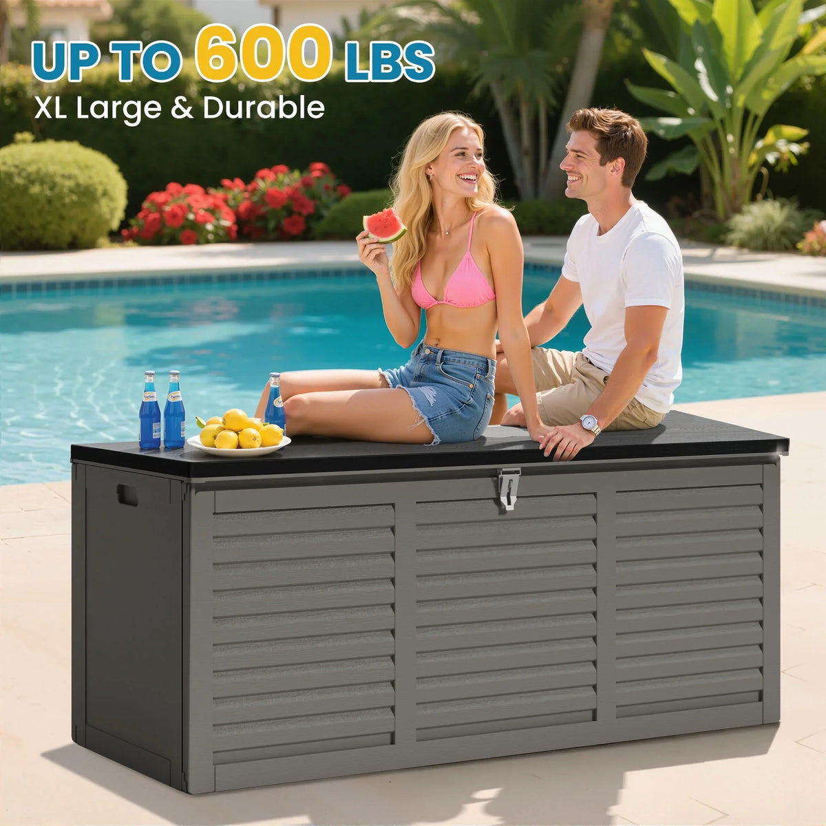 2026 NewOutdoor Storage Box, 130GAL Waterproof Deck Box, Lockable Pool Patio Storage Indoor Toy Box, Outdoor Storage Bench for Porch, Max Load Weight 500LBS