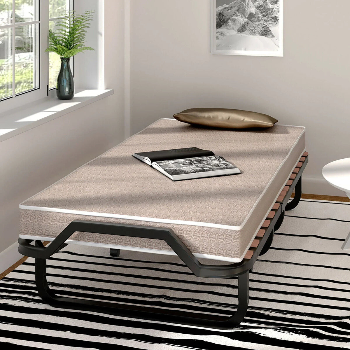 2026 NewGymax Folding Bed w/ Memory Foam Mattress Rollaway Metal Guest Bed Sleeper Made in Italy