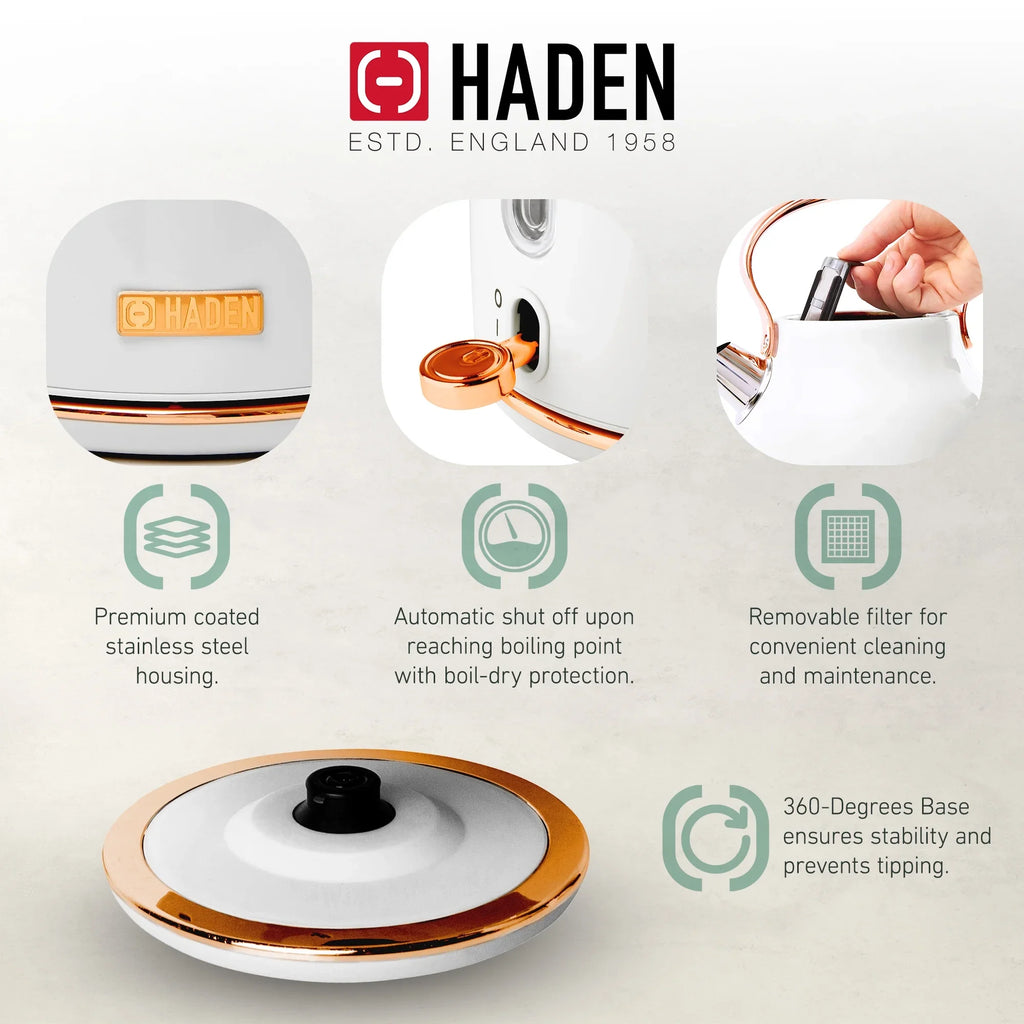 2026 NewHaden Heritage 1500 1.7 Electric Kettle, Matte Black Finish with Copper Accents