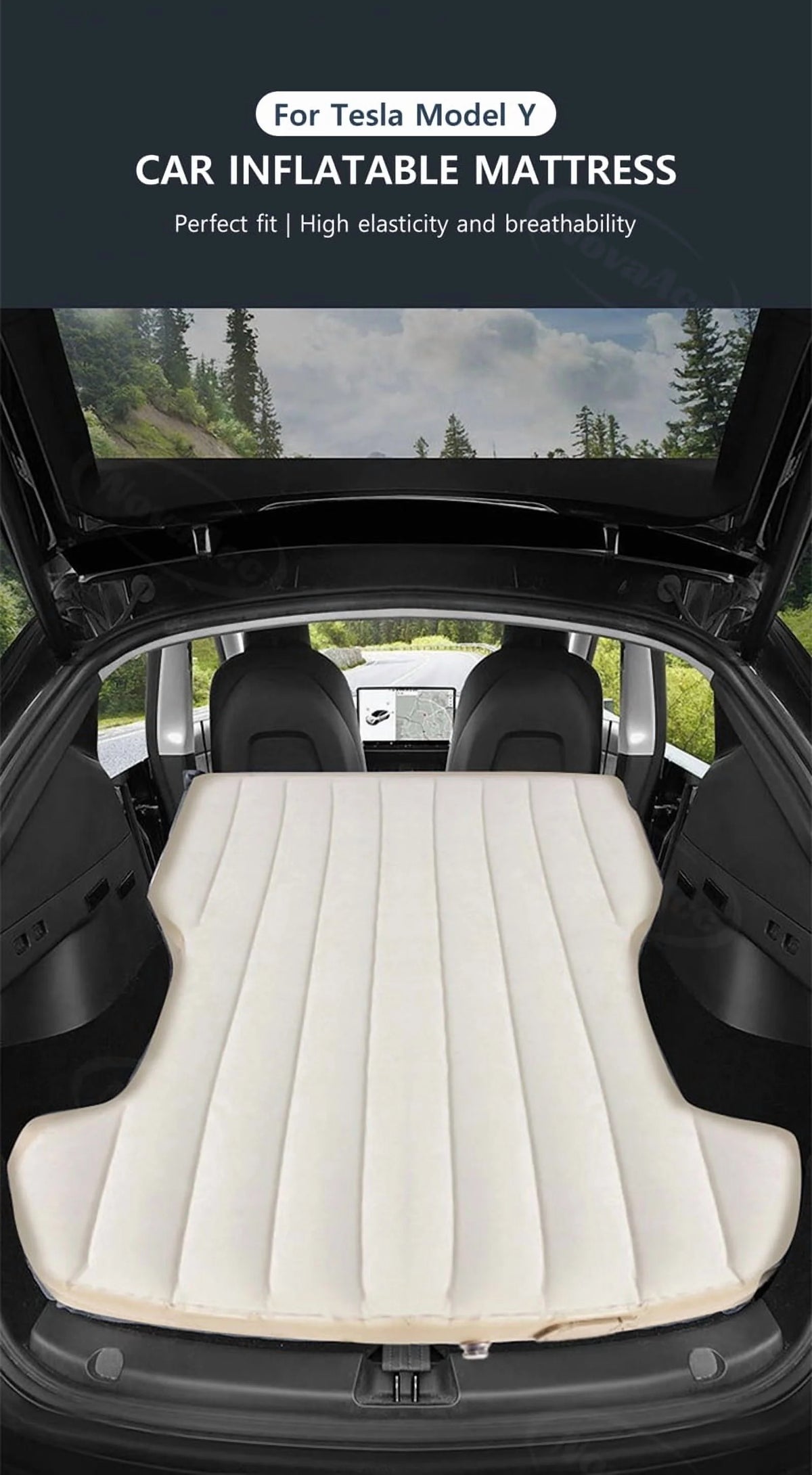 Car Inflatable Mattress For Tesla Model Y Juniper 2021-2025 PVC Flocking Portable Foldable Travel Bed Outdoor Travel Camping Air Mattress