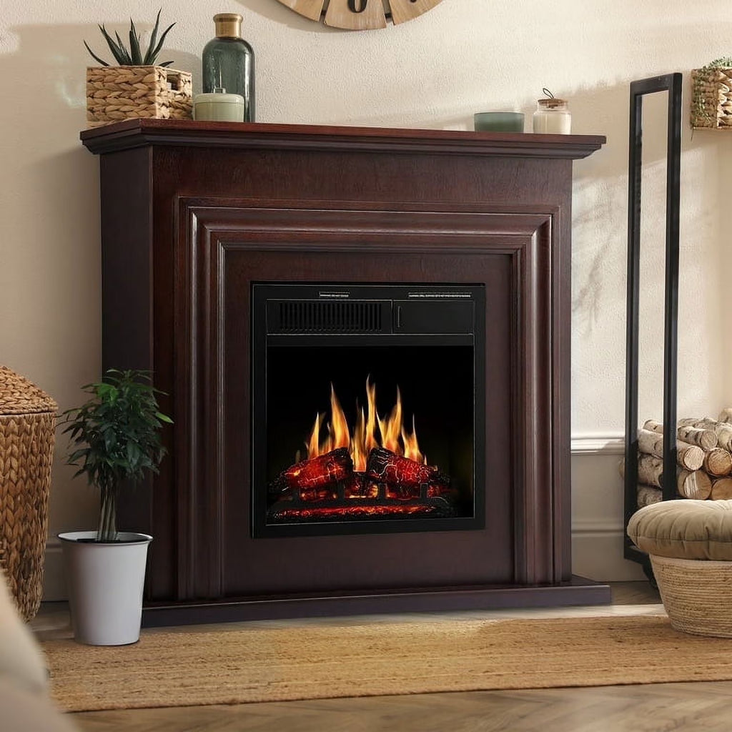 2026 NewKISSAIR Electric Fireplace Mantel Wooden Surround Firebox, Free Standing Fireplace, with Remote Control, Adjustable LED Flame, 750W/1500W -White