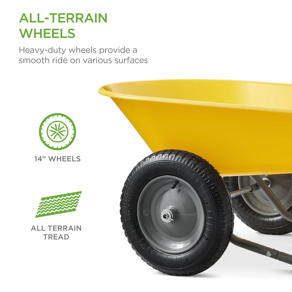 2026 NewBest Choice Products Dual-Wheel Home Wheelbarrow Yard Garden Cart for Lawn, Construction - Green