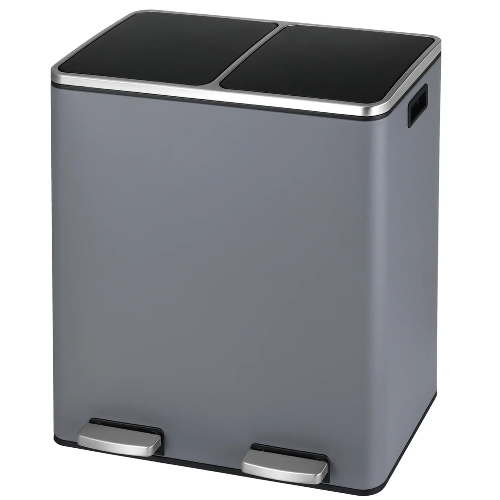 2026 NewLAZY BUDDY Dual Garbage Can, Stainless Steel 16 Gallon Step Kitchen Trash Can with Soft-Close Lid, Double Compartment Garbage Recycling Bin