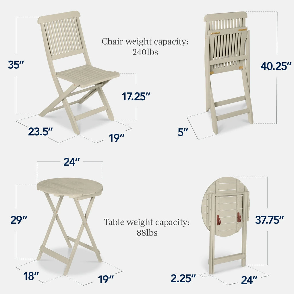 2026 NewBest Choice Products 3-Piece Acacia Wood Bistro Set, Folding Patio Furniture w/ 2 Chairs, Table - Natural