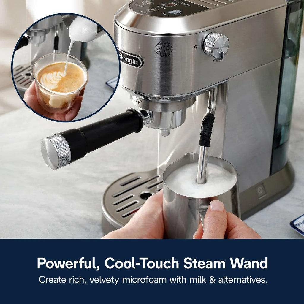 2026 NewDe’Longhi Dedica Duo Espresso Machine, Compact Size with Built in Frother for Latte Art, Brew Espresso, Cold Brew, Lattes & More, Stainless Steel