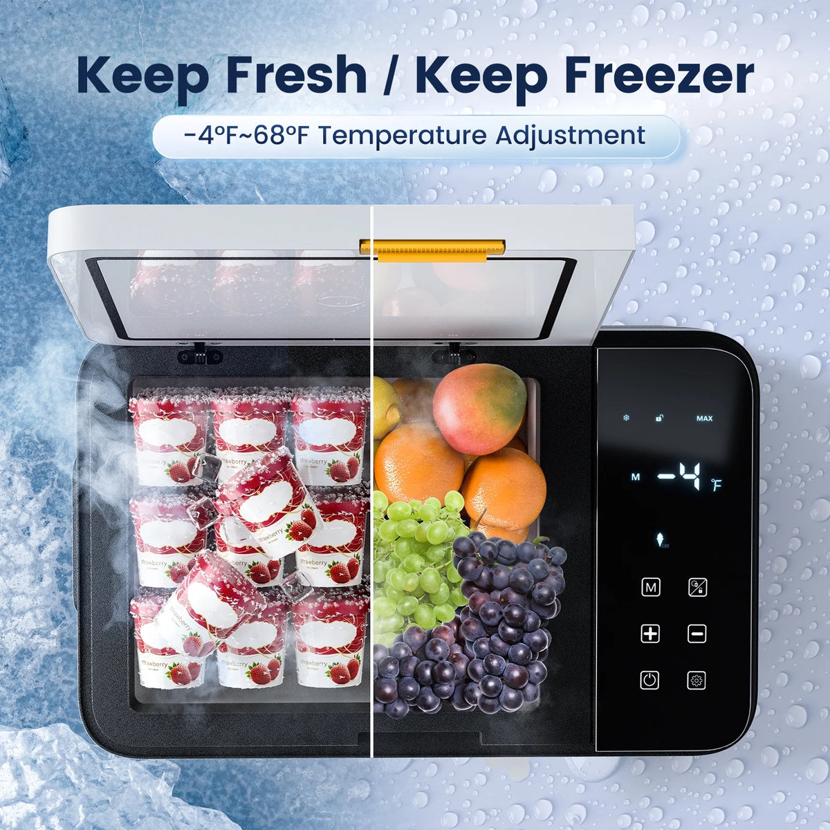 Hcalory 21L Car Refrigerator, 22 Qt Portable Freezer with Compressor, 12/24V DC & 110-240V AC Electric Cooler, -4-H-68-H Cooling Range for Car Truck RV Camping and Home Use, Black