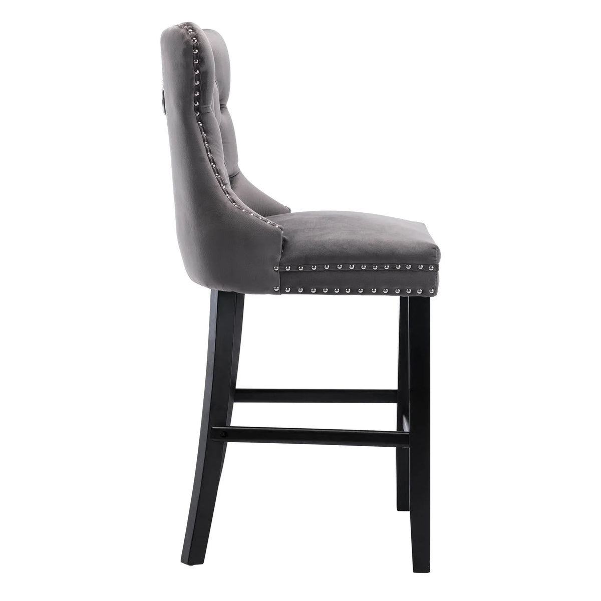 2026 NewVelvet Bar Stools Set of 2, Upholstered Counter Height Bar Chair with Rivet and Button Trim, Bar Stool with Back and Footrest, for Dining Room, Kitchen, Pub, Gray