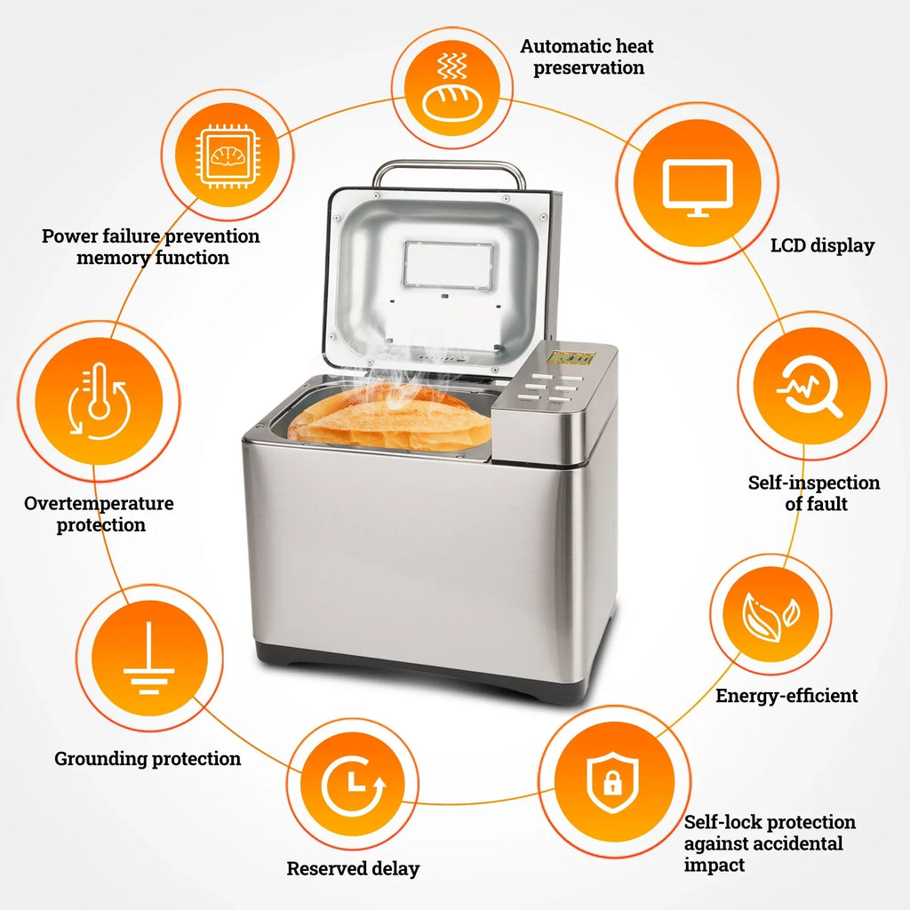 2026 NewKBS 19-in-1 2LB Bread Maker Machine Fully Automatic LCD Display，Stainless Steel Model# 013