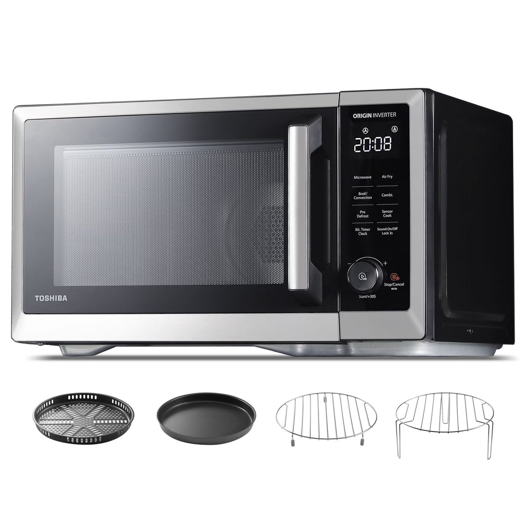 2026 NewTOSHIBA 7-in-1 Countertop Microwave Oven Air Fryer Combo, Inverter, Convection, Broil, Speedy Combi, Even Defrost, Humidity Sensor, Mute Function, 27 Auto Menu&47 Recipes, 1.0 cu.ft/30QT, 1000W