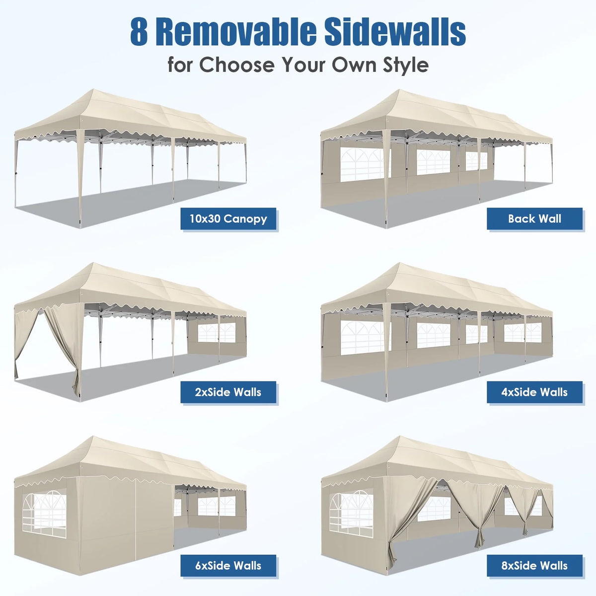 COBIZI 10X20 Pop up Canopy Tent with 6 Removable Side Walls Heavy Duty,Waterproof Adjustable Outdoor Event Party tent Parties,Commercial Instant Portable,Weddings,Camping,with Wheeled Bag,Gray