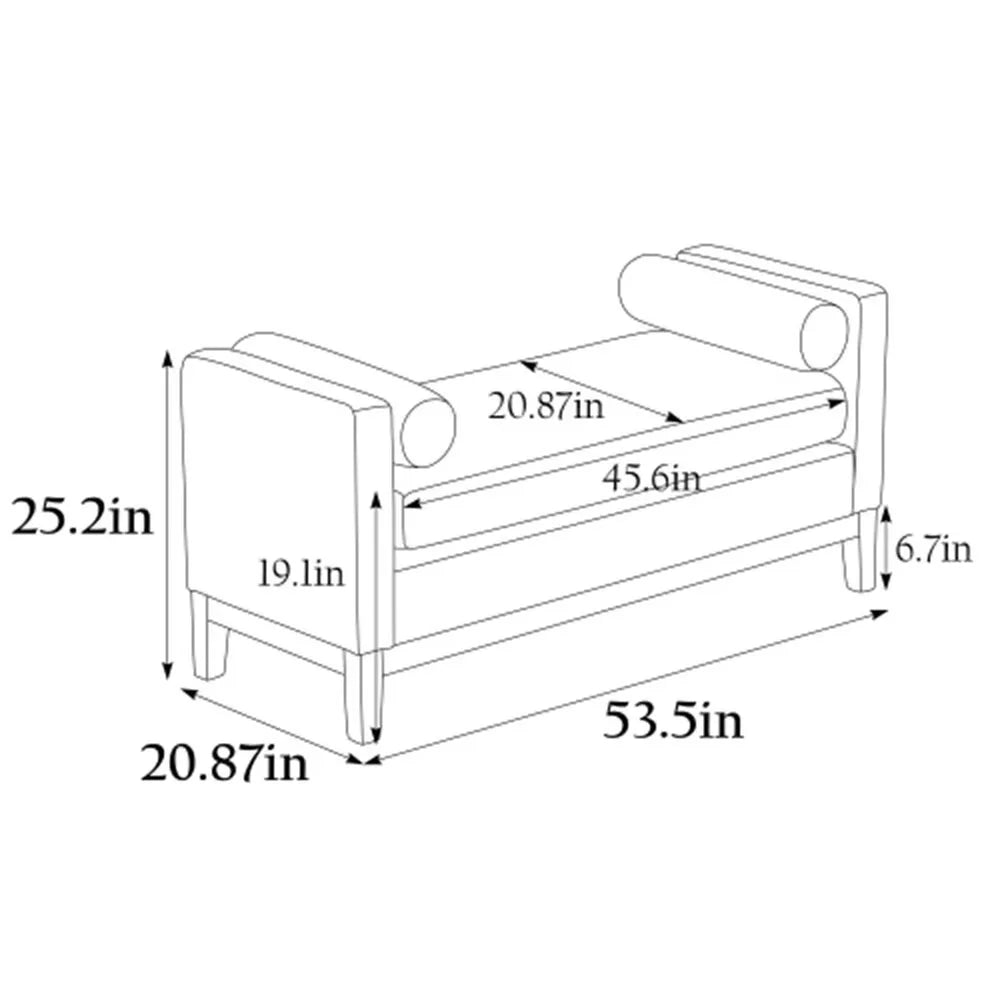 2026 NewEnd of Bed Bench, 53.5" Boucle Fabric Upholstered Entryway Bench with Wood Legs & Bolster Pillows, Rolled Arm Cushioned Ottoman Foot Rest Long Stool Window Extra Seating for Bedroom, Ivory