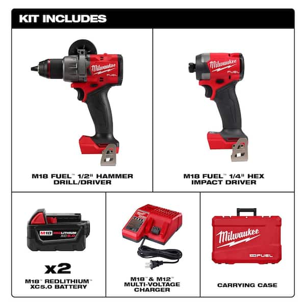 M18 FUEL 18-Volt Lithium Ion Brushless Cordless Combo Kit 4-Tool with Two 5.0 Ah Batteries, 1 Charger 1-Tool Bag