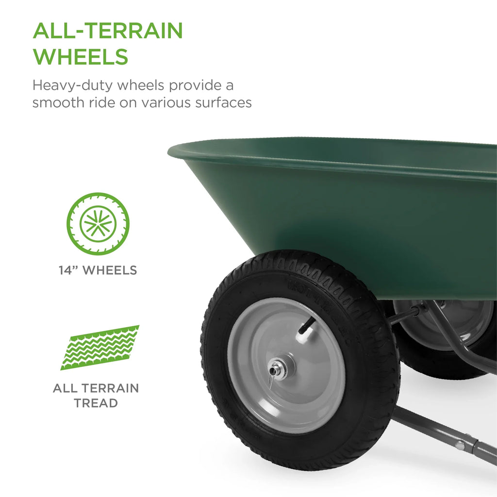 2026 NewBest Choice Products Dual-Wheel Home Wheelbarrow Yard Garden Cart for Lawn, Construction - Green