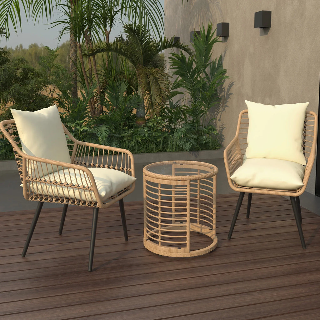 2026 NewAinfox 3-Piece Steel Outdoor Bistro Sets with Metal Chairs and Glass Top Table, Beige