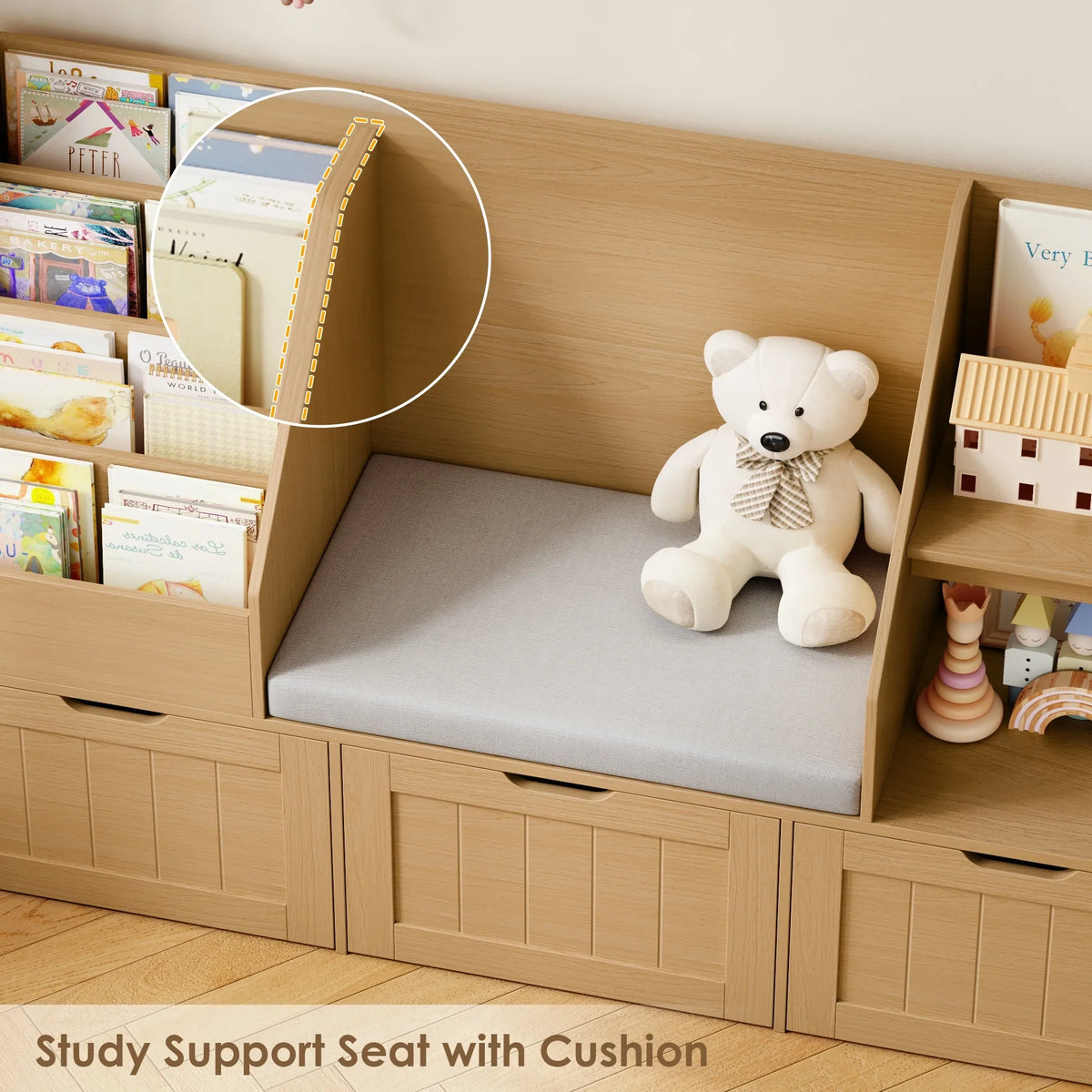 2026 NewHomfa Kids Bookshelf with Reading Nook & 3 Movable Drawers, 2 Cube Bookcase with 4-Tier Book Racks, Toy Storage Organizer for Playroom Bedroom, White
