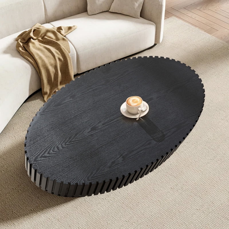 2026 NewFFH 43.7 inch Oval Coffee Table for Living Room,Handcraft Rustic Corner Coffee Table Nature Wood Relief Sturdy Pedestal for Apartmen,Side Table Centre Table,Nature Wood