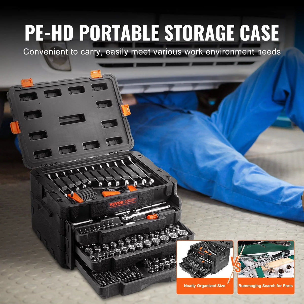 450-Piece Mechanics Tool Set with 1/4", 3/8", 1/2" Drive Sockets -C SAE & Metric, Includes Wrenches, Bits, Case