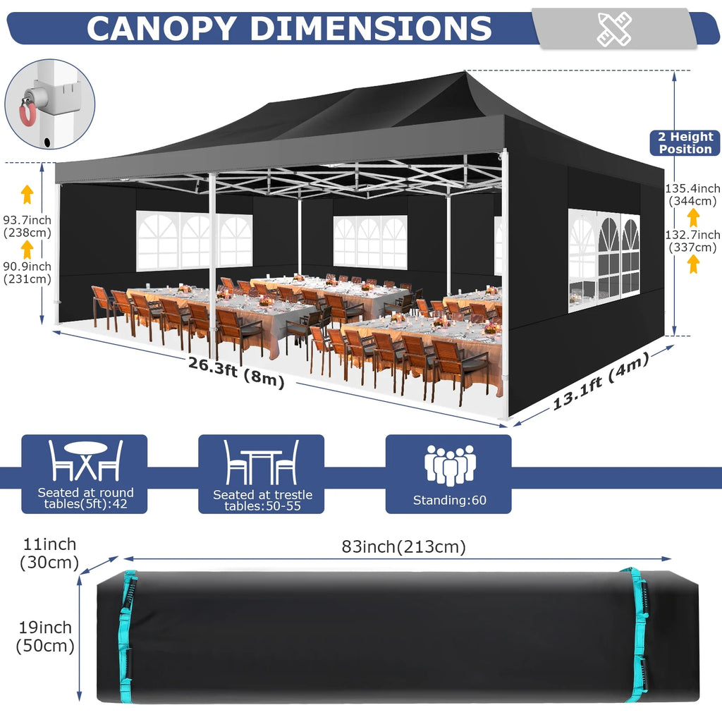 COBIZI 13x26 Heavy Duty Commercial Canopy Tent,Easy Pop Up Party Tent Gazebo,Outdoor Portable Party Canopy,Extra-large Size Space For Outside Wedding Gathering Activities,Waterproof&UPF 50+,White