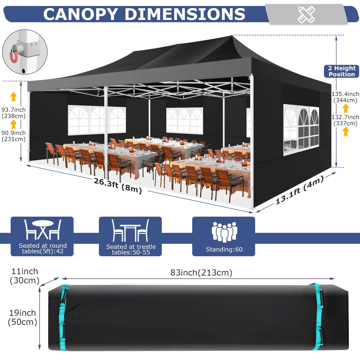 COBIZI 13x26 Heavy Duty Commercial Canopy Tent,Easy Pop Up Party Tent Gazebo,Outdoor Portable Party Canopy,Extra-large Size Space For Outside Wedding Gathering Activities,Waterproof&UPF 50+,White