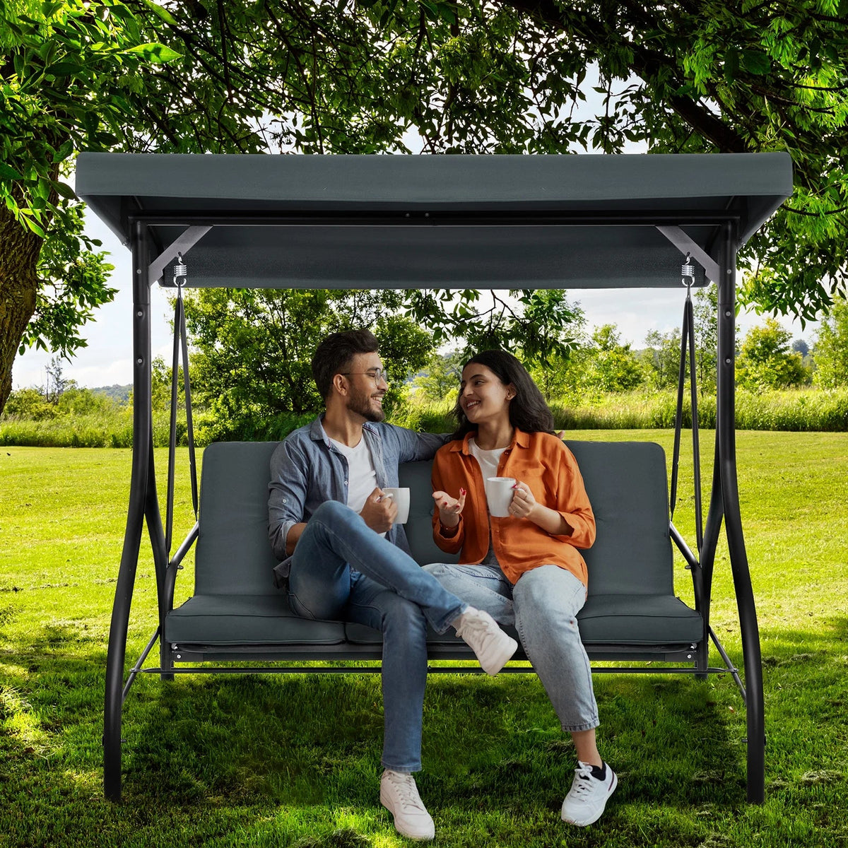 2026 NewArlopu 3 Person Porch Swing Outdoor Converting Canopy Swing Glider with Canopy