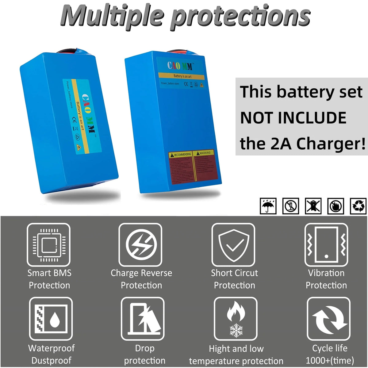 1PC 48V 10Ah Ebike Battery Without Charger Set 48V Lithium Battery for 1000W Electric Bike Tricycle