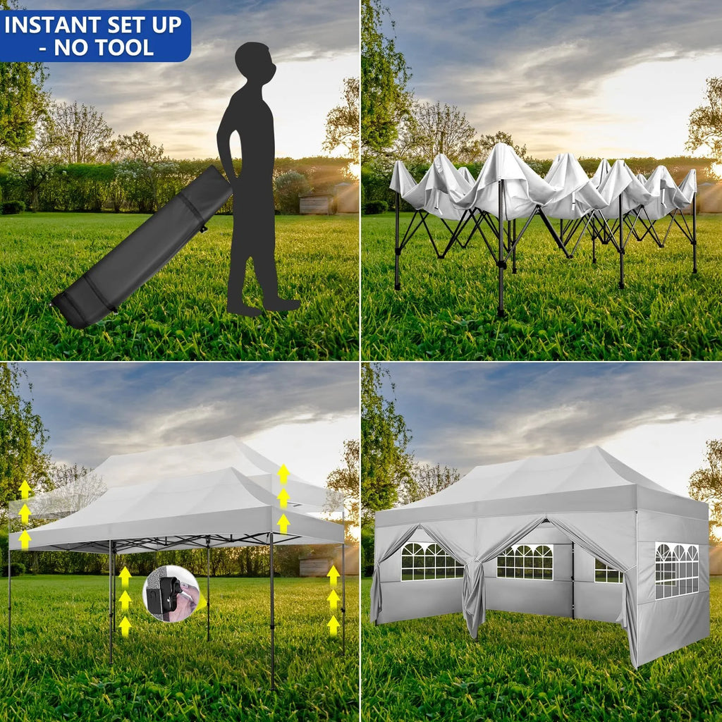 HOTEEL 10x20 Pop up Canopy with 6 Sidewalls Commercial Heavy Duty Canopy UPF 50+ All Weather Waterproof Outdoor Wedding Party Tents Gazebo with Roller Bag, Khaki