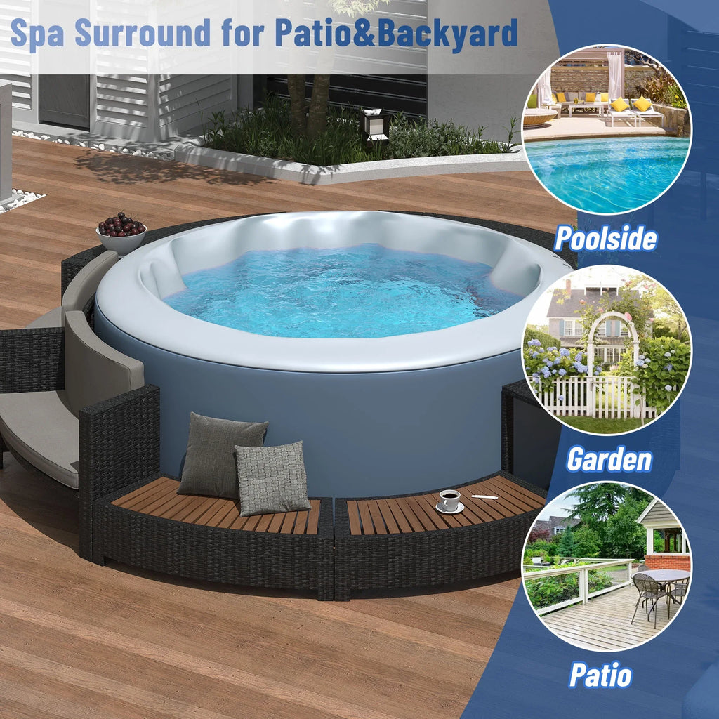 2026 NewRound Hot Tub Surround Furniture, Spa Surround Outdoor Rattan Sectional Sofa Set with Mini Sofa, Solid Acacia Wood Hot Tub Storage Surround Patio Furniture Set, Gray Cushion