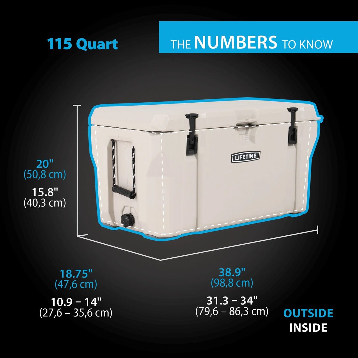 Lifetime 65 qt Bear-Resistant Camping Cooler, Premium High Performance, Ice Retention, Hard Cooler, 75 Can Capacity, Arctic White (91108)