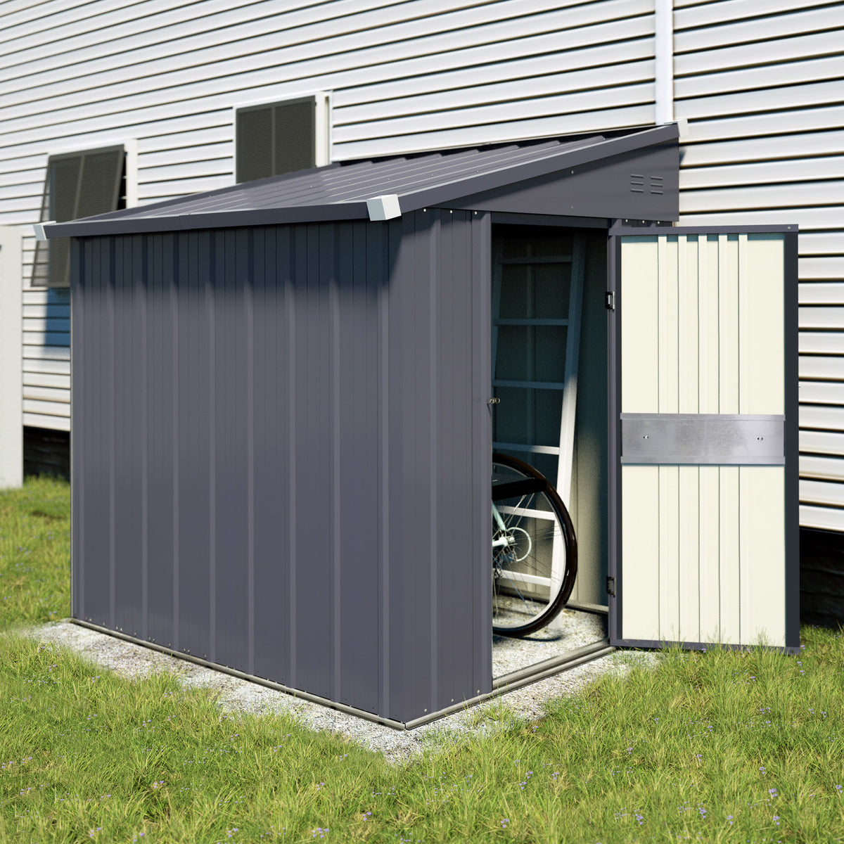 2026 NewVEIKOUS Outdoor 8' x 4' Storage Lean-to Shed 8' x 4' w/Lockable Sliding Door and Vents for Backyard, Patio & Lawn, Grey
