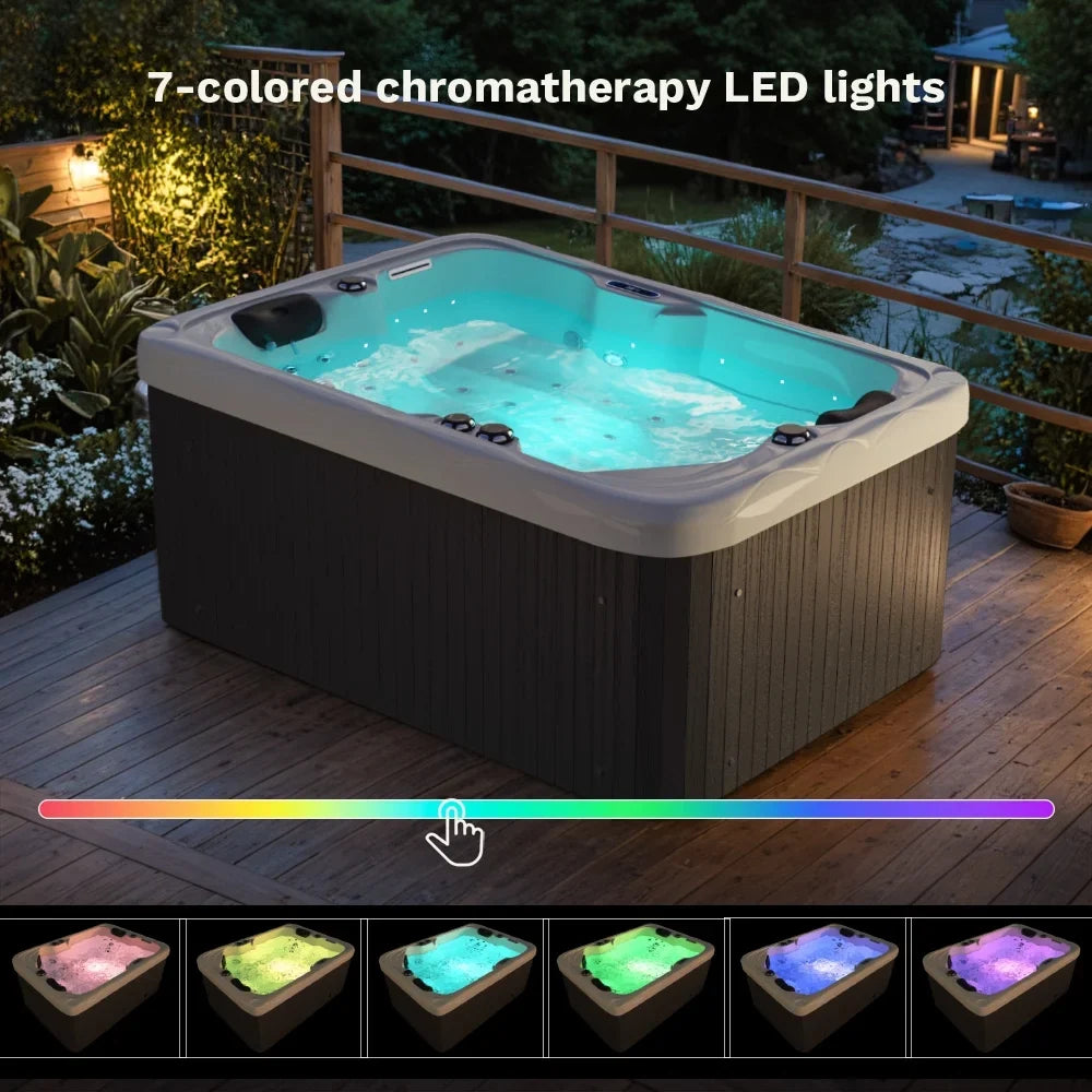 2026 NewPatiowell 2 Person Home Spa Hot Tub for Outdoor, with 41pcs Massage Jets, LED lighting, Built-In Water Purification System, 900L, Black