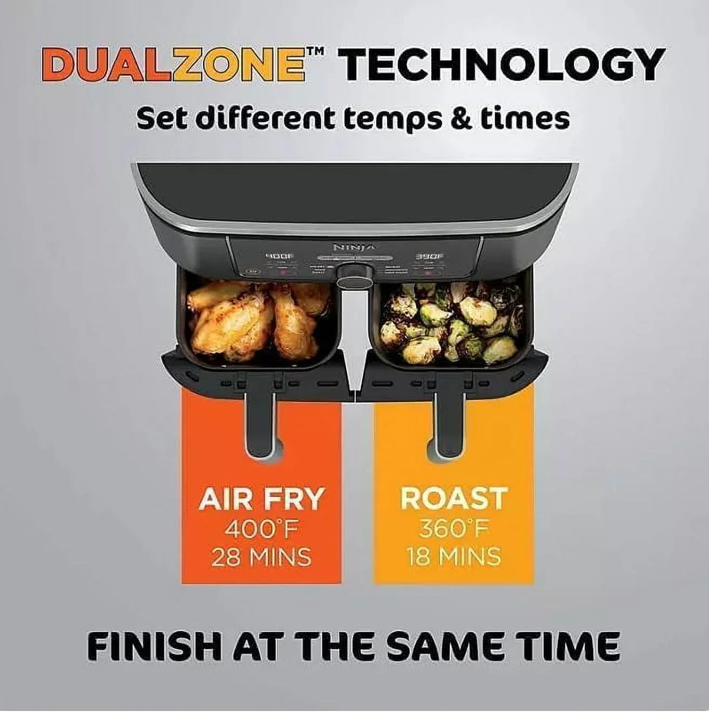 2026 NewNinja Foodi 8 qt 2-Basket Air Fryer, Black - DualZone Technology, Smart Finish
