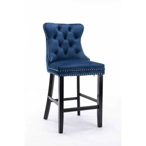 2026 NewVelvet Bar Stools Set of 2, Upholstered Counter Height Bar Chair with Rivet and Button Trim, Bar Stool with Back and Footrest, for Dining Room, Kitchen, Pub, Gray