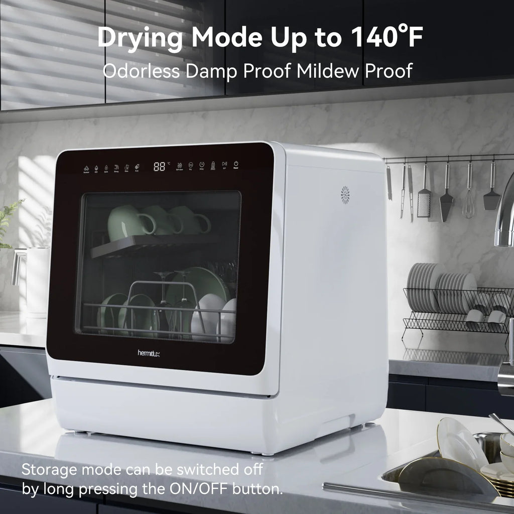 2026 NewHermitlux Portable Countertop Dishwasher, 5 Washing Programs, 5L Built-in Water Tank and Air-Dry Function, HMX-DW03