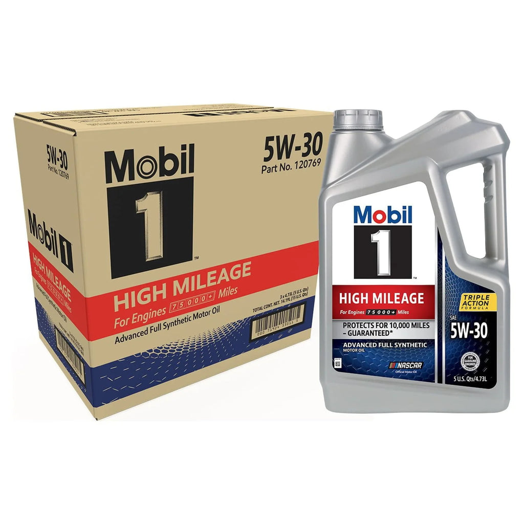 Mobil 1 High Mileage Full Synthetic Motor Oil 5W-30, 5 qt (3 Pack)