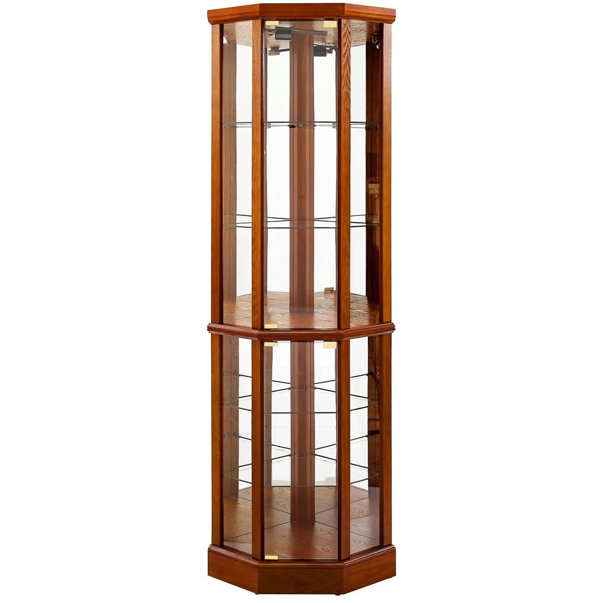 2026 NewWalnut Cabinet With 6 Shelves, Adjustable Glass & Mirrored Back Design Shelf Lighted Corner Curio Shelves In