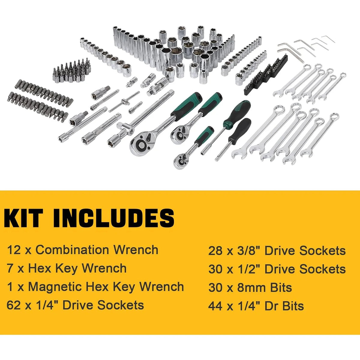 AOILE 216-Piece SAE & Metric Mechanics Tool Set with Socket Wrench Kit in Storage Case