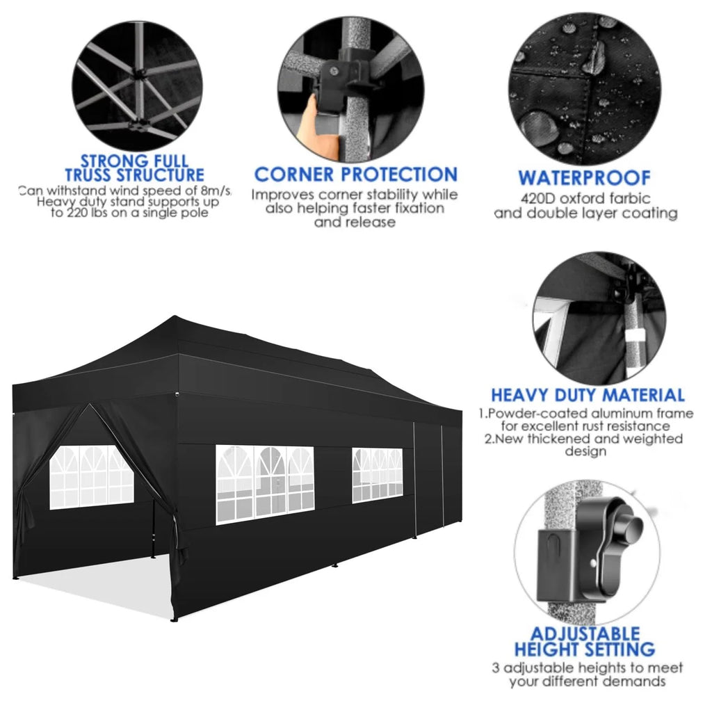 HOTEEL 10x20 Pop up Canopy with 6 Sidewalls Commercial Heavy Duty Canopy UPF 50+ All Weather Waterproof Outdoor Wedding Party Tents Gazebo with Roller Bag, Khaki