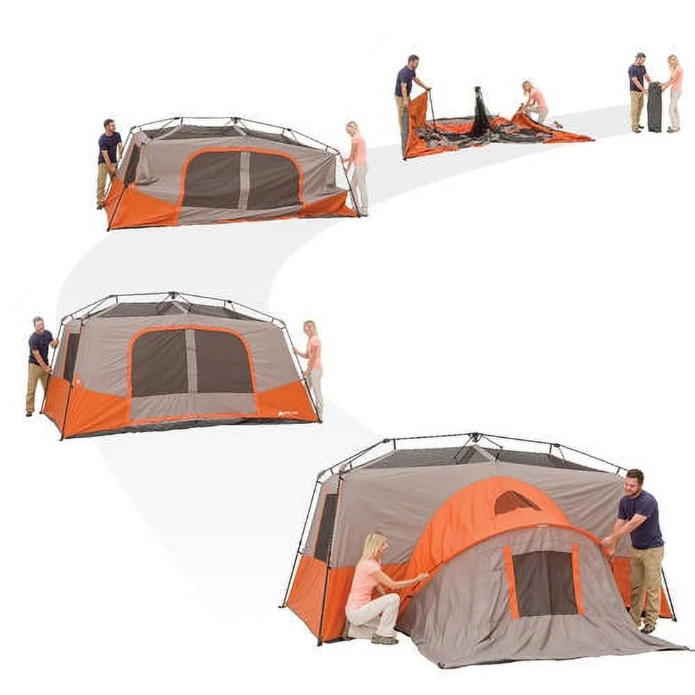 Ozark Trail 11-Person Instant Cabin Tent with Private Room -C 3-Room Family Camping Tent with Awning