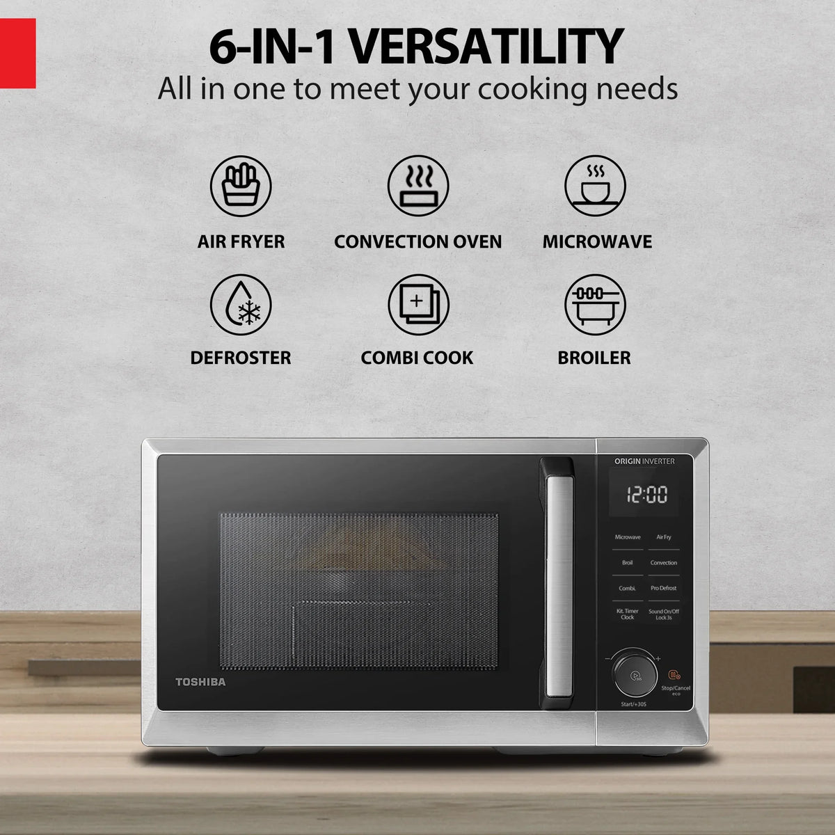 2026 NewTOSHIBA 7-in-1 Countertop Microwave Oven Air Fryer Combo, Inverter, Convection, Broil, Speedy Combi, Even Defrost, Humidity Sensor, Mute Function, 27 Auto Menu&47 Recipes, 1.0 cu.ft/30QT, 1000W