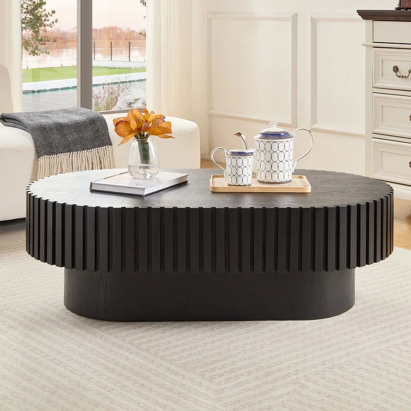2026 NewFFH 43.7 inch Oval Coffee Table for Living Room,Handcraft Rustic Corner Coffee Table Nature Wood Relief Sturdy Pedestal for Apartmen,Side Table Centre Table,Nature Wood