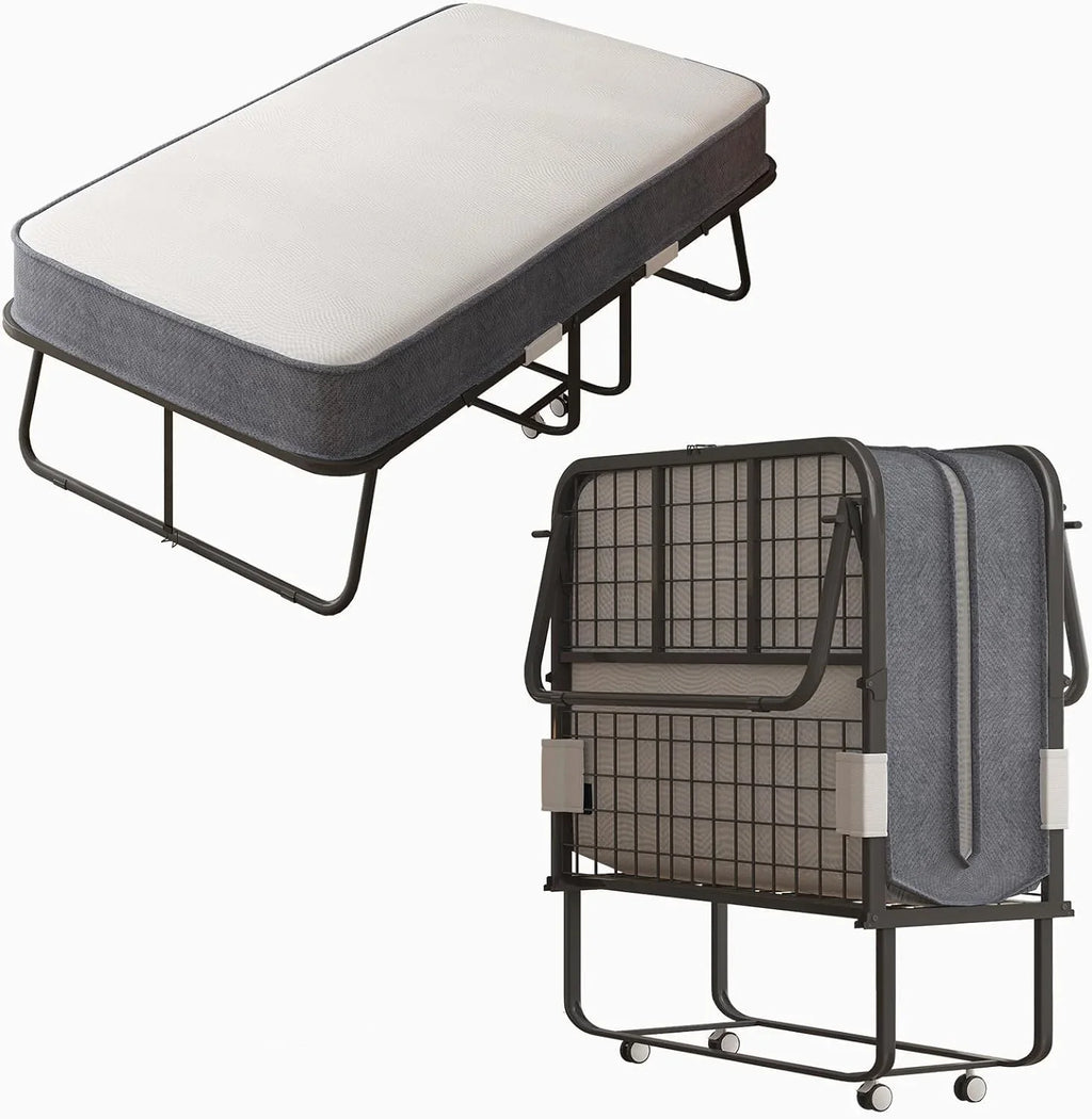 2026 NewPuremind Folding Bed with 4 Inch Foam Mattress, 75" x 31" Rollaway Bed for Adults, Portable Bed with Lockable Wheels, Easy Assembly & Moving, Standard