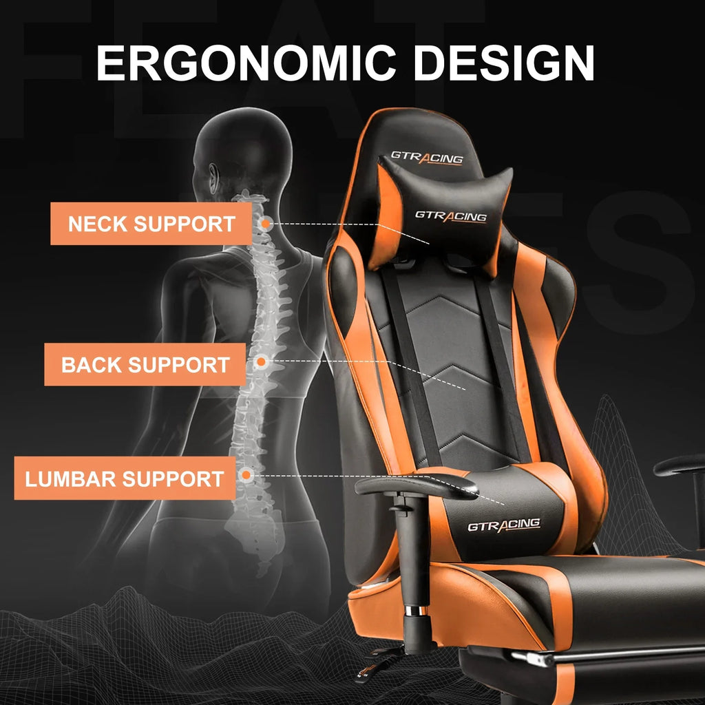 2026 NewGTRACING Gaming Chair, Ergonomic Office Desk Chair with Lumbar Support, PU Leather, Footrest & Adjustable Headrest, Red